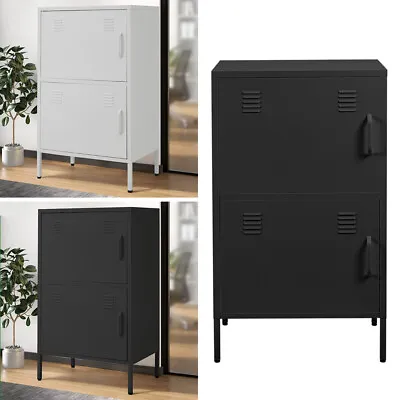 2 Door Vertical Solid File Cabinet Office Home Cupboard Black/White Storage Desk • £95.95