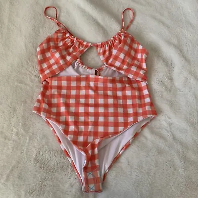 New Ladies ASOS Design Red Gingham Cut Out Swimsuit Size 12 • £15