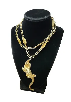 Vintage Gold Tone Alligator And Fish Necklace Designer Signed By Hill • $99.95