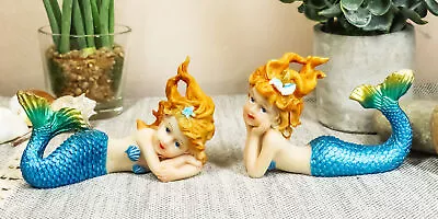 Colorful Nautical Mermaid Mergirls Under The Sea Miniature Figurines Set Of 2 • $19.99