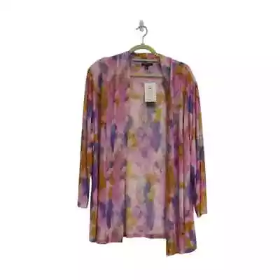 Vikki Vi Pink Watercolor Open Front Long Sleeve Cardigan Kimono Sz 2X NWT • $50