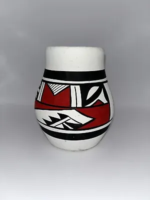 Mexican Pottery Hand Signed R Galvan Pot Vase Southwest Black White Red • $22.99