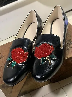 Zara Black Loafers With Rose Embroidery Size EU 38 US 7.5 • $30