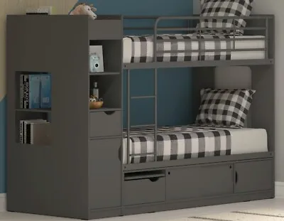 £519 • Buy Grey Kids Bunk Beds With Storage - Optional Mattresses - Platinum By Sleepland