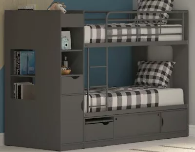 £519 • Buy Grey Kids Bunk Beds With Storage - Optional Mattresses - Platinum By Sleepland