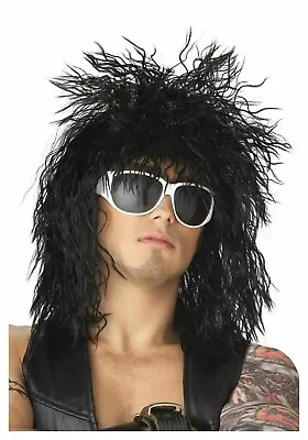 80s Rockin' Dude Black Wig Singer Rock Star Costume Hair Band Heavy Metal Rocker • $27.83