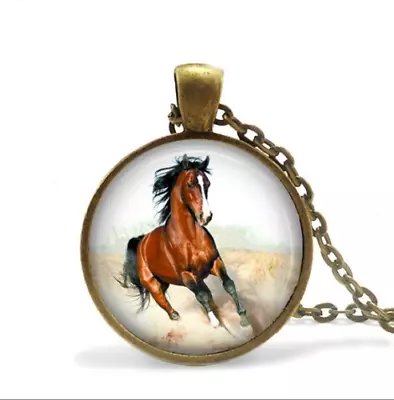 MUSTANG HORSE WILD Crystal Charm Pendant Female Men BRONZE 20  Necklace FREE Box • $16.88