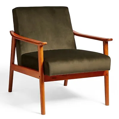 Spinningfield Velvet Armchair Vintage Style Modern Lounge & Living Room Chair • £174.99
