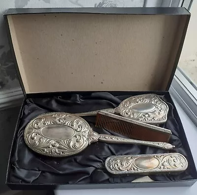 £29.99 • Buy 4 Piece Silver Plated Vanity Dressing Table Set - Vintage / Retro