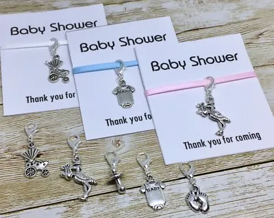 5 X Baby Shower Clip On Charms Gift Keyring Pink Blue White-Baby Feet Pram Dummy • £4.70