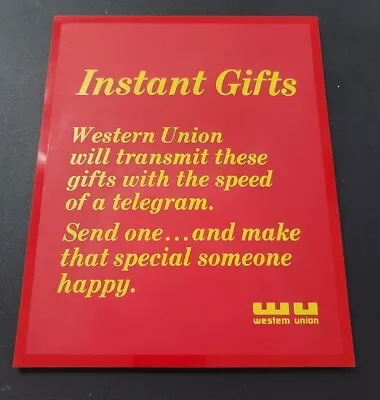 Vtg Western Union Red Sign WU Instant Gifts Speed Of Telegram 1960s Or 70s? • $45