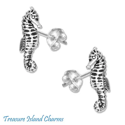 Sea Horse 925 Sterling Silver Hypo-Allergenic Stud Post Earrings MADE IN USA • $17.95