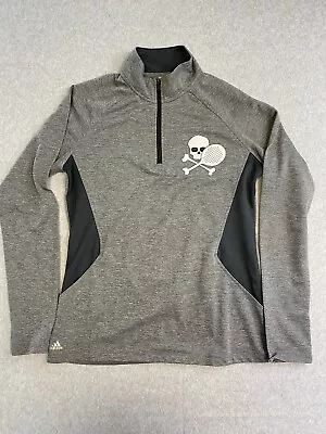 Adidas Grey Sweater Adult M Tennis Skull Crossbones Pullover Zip Sports • $15.95