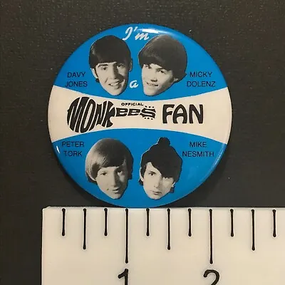 Official Monkees Fan (1966?) 2.25  Vintage Pin-Back Button Davy Micky Peter Mike • $11.99