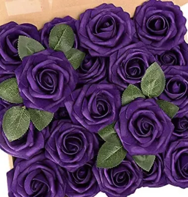 Realistic Artificial Purple Roses Flowers DIY Wedding N&T NIETING Foam - 25pc • $16