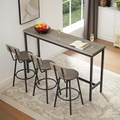 4PCS Industrial Bar Table Set Long Table Kitchen Breakfast Table W/ 3 PU Stools • $183.02