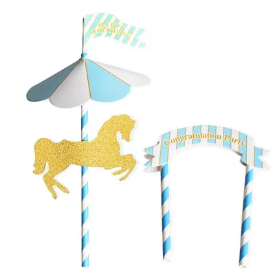 TRIXES Carousel Horse Cake Toppers NEW Circus Happy Birthday Decorative Party • £2.06