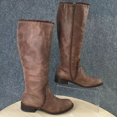 Miss Albright Boots Womens 7 B Tall Riding Brown Leather Ruffled Knee High Zip  • $28.49