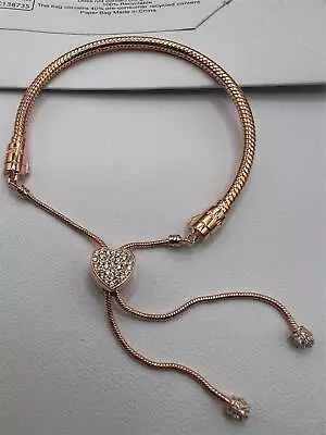 Pandora Moments Heart Rose Gold Snake Chain Slider Bracelet • £3.95