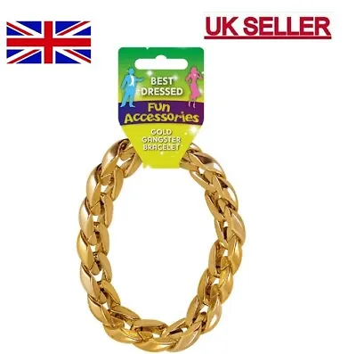 Men Gangster Bracelet Gold For 70's Bling Fancy Dress Rapper Accessory Jewellery • £3.79