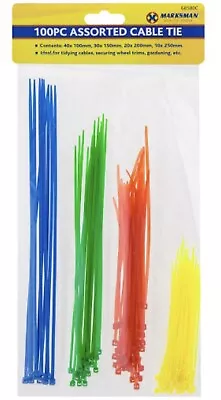 100 Assorted Cable Ties Coloured Plastic Small Large Sizes Zip Tie Wraps • £3.99