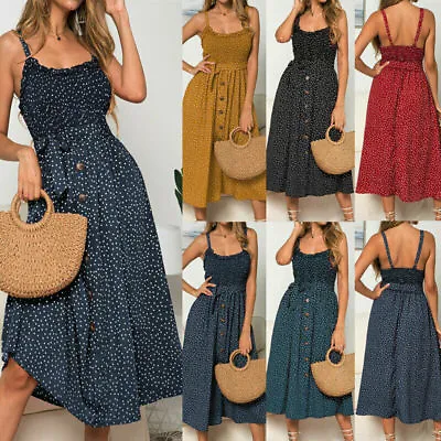 £9.89 • Buy UK Womens Summer Beach Boho Cami Dress Ladies Strappy Polka Dot Ruffle Sundress