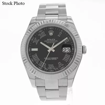 Rolex Datejust II 18k WG Fluted Bezel Black Roman Dial Stainless Oyster 116334 • $8999.95
