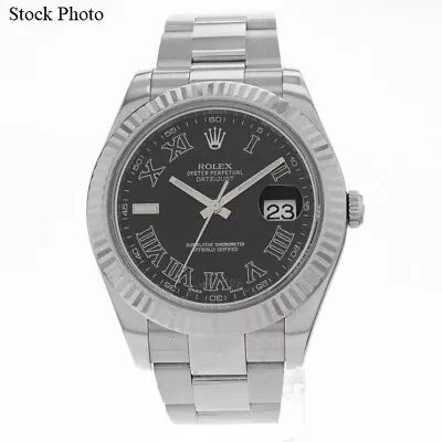 Rolex Datejust II 18k White Gold Fluted Bezel Black Roman 41mm SS Oyster 116334 • $8495.95