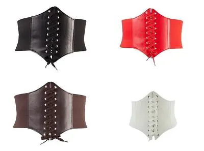 Ladies Waist Cincher Wide Band Elastic Tied Waspie Corset Leather Belt Uk • £3.99