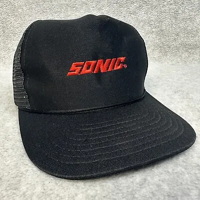 Vintage Sonic Hat Adult OSFA Black Rope Brim 5 Panel Mesh Trucker Fast Food Work • $11.95