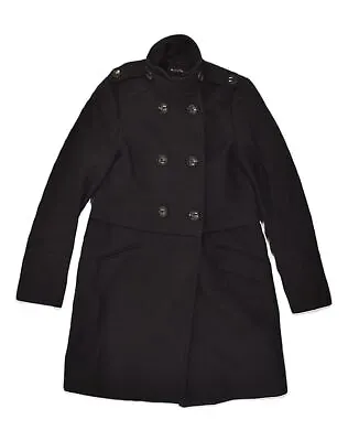 MASSIMO DUTTI Womens Double Breasted Coat EU 38 Medium Black Wool AG55 • £29.43