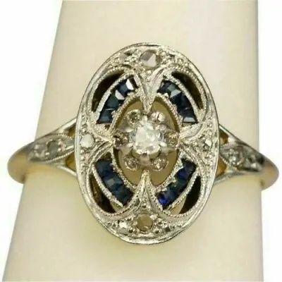 Art Deco Style 2Ct Round Cut Lab-Created Diamond & Sapphire Women Ring In Silver • $79.39