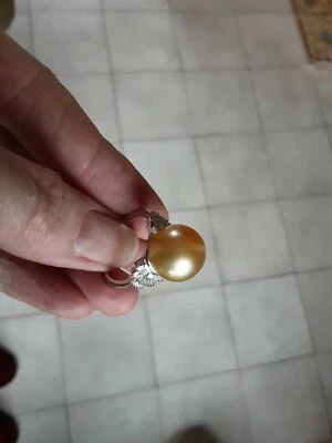 £95 • Buy South Sea Golden 13mm Pearl And Diamond Ring Size N 6.75
