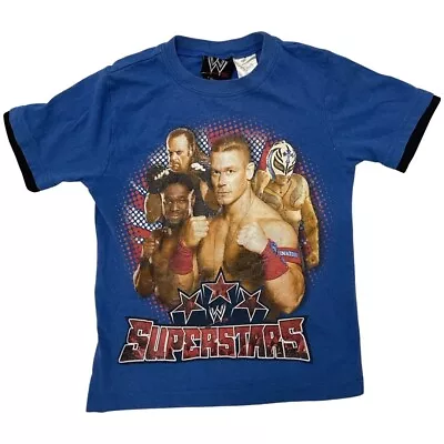 WWE Superstars John Cena TShirt Youth 4/5 Undertaker Rey Mysterio Blue Wrestling • £5.21