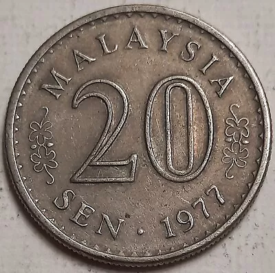 ONE CENT COINS: 1977 MALAYSIA 20 Sen Coin AGONG • $1