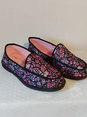 Women's Vintage SUNSET Floral House Slippers Sz 8 Extra Wide Excellent • $15