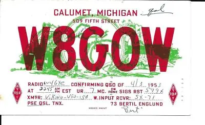 $5.52 • Buy QSL 1953 Calumet Michigan  Radio Card   