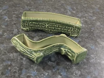 Two Vintage Wade Green Glazed Posy Log Trough • £9.50