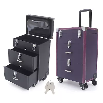 Women Pro Trolley Cosmetic Case Tattoo Nail Makeup Toolbox Rolling Luggage • $71