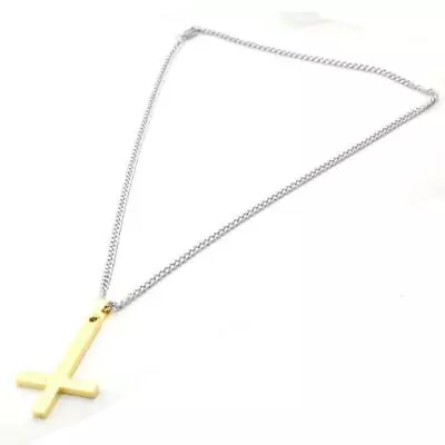 Stainless Steel Inverted Cross Necklace Upside Down Cross Pendant With Chain • £3.55