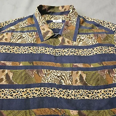 Brioni Mens Shirt Large Button Up Pocket Rayon Made Italy Animal Print Leopard • $99.89