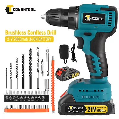 CONENTOOL 21V Cordless Drill Brushless 2.0Ah For Makita Battery Torque 50Nm 2024 • £23.99