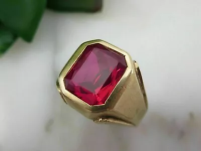 4 CT Simulated Emerald Cut Pink Ruby Solitaire Men's Ring 14k Yellow Gold Finish • $125.99