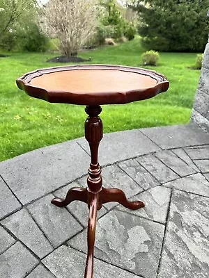 CHIPPENDALE Vintage Mahogany Pie Crust Table/ Wine Table  Leather Top 13”w X20”h • $179