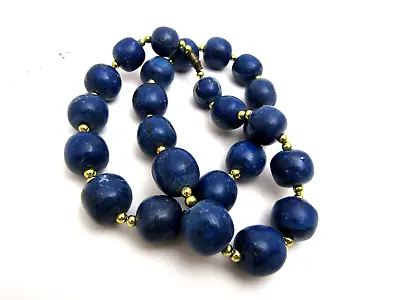 Vintage Large Lapis Lazuli Beaded Gemstone Necklace 20  Cobalt Blue • $68
