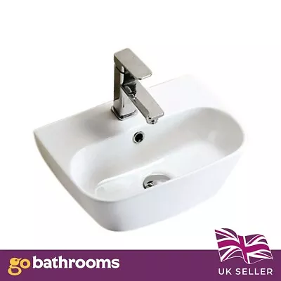 Slim Cloakroom Bathroom Sink Curved Ceramic Counter Top Basin 42cm | Viera • £57.68