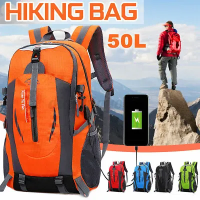 $33.99 • Buy 50L Backpack Waterproof Rucksack USB Travel Hiking Camping Outdoor Luggage Bag_