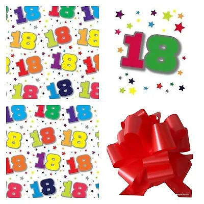 18th Birthday Gift Wrapping Paper & Tag Optional Pull Bow. Glossy Quality Wrap • £2.59