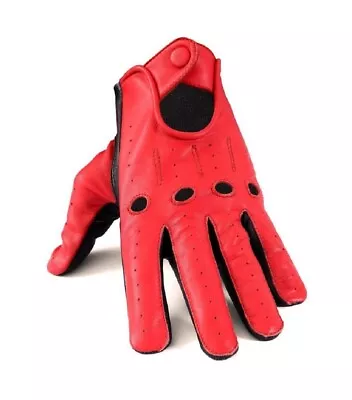 Men's Genuine Leather Two Tone Full Finger Driving Gloves With Knuckle Holes • $20
