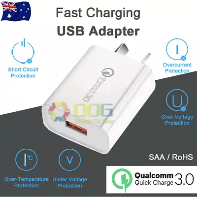 Qualcomm 18W Quick Charge QC 3.0 Fast Charging USB AU Plug Wall Charger White • $5.95